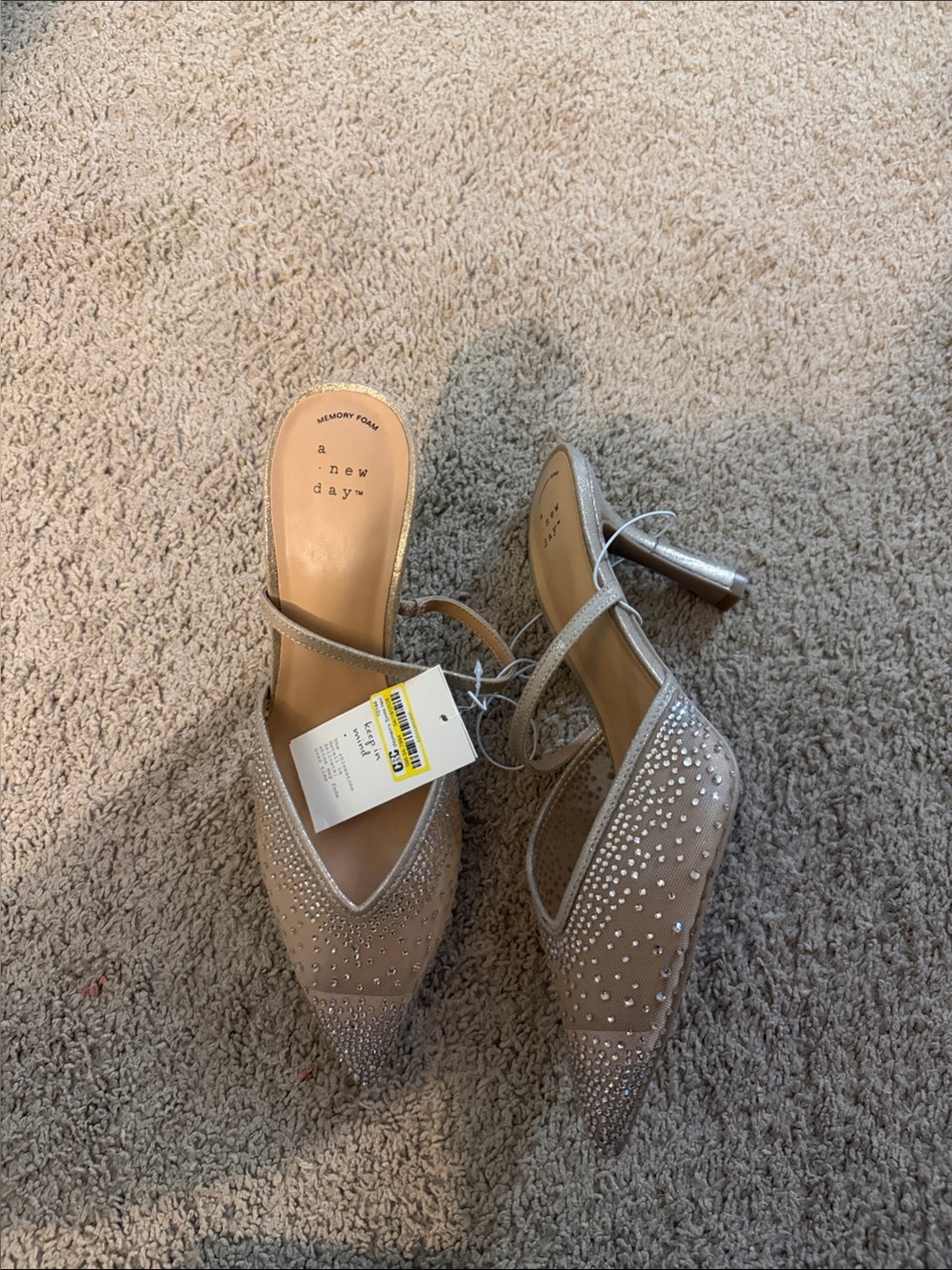a new day Taupe Rhinestone Pointed Slingback Heels